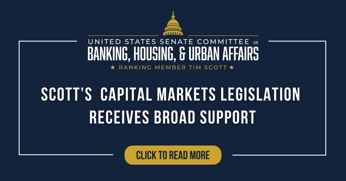 Scott’s Capital Markets Legislation Receives Broad Support